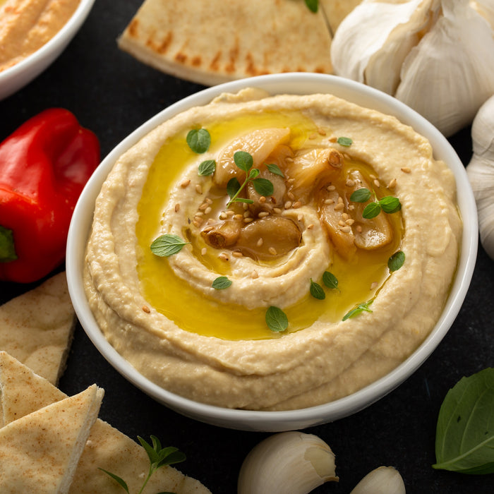 How to Make Roasted Garlic Hummus with Pita Bread