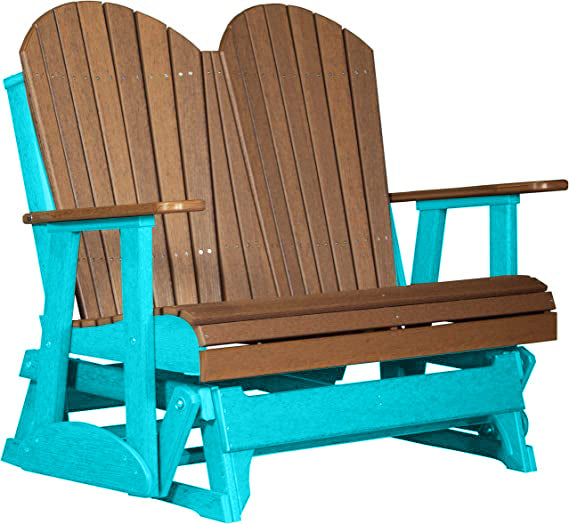 LuxCraft LuxCraft Antique Mahogany 4 ft. Recycled Plastic Adirondack Outdoor Glider Antique Mahogany on Aruba Blue Adirondack Glider 4APGAMAB