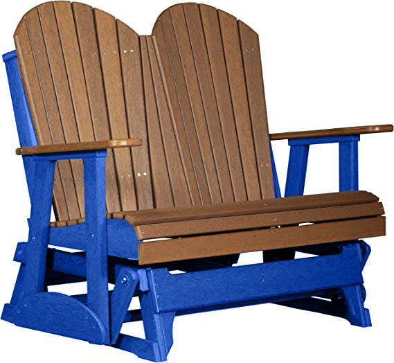 LuxCraft LuxCraft Antique Mahogany 4 ft. Recycled Plastic Adirondack Outdoor Glider Antique Mahogany on Blue Adirondack Glider 4APGAMBL