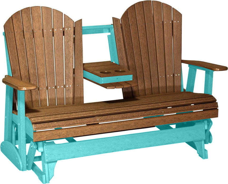 LuxCraft LuxCraft Antique Mahogany 5 ft. Recycled Plastic Adirondack Outdoor Glider Antique Mahogany on Aruba Blue Adirondack Glider