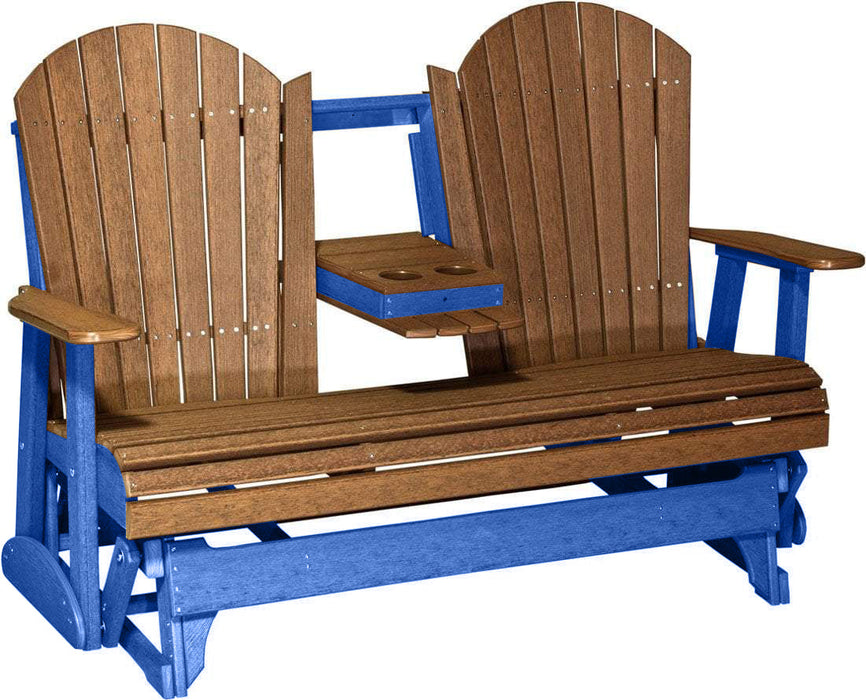 LuxCraft LuxCraft Antique Mahogany 5 ft. Recycled Plastic Adirondack Outdoor Glider Antique Mahogany on Blue Adirondack Glider 5APGAMBL