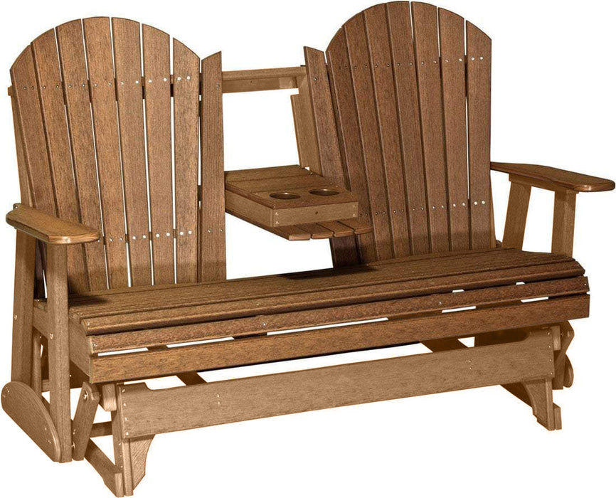 LuxCraft LuxCraft Antique Mahogany 5 ft. Recycled Plastic Adirondack Outdoor Glider With Cup Holder Adirondack Glider