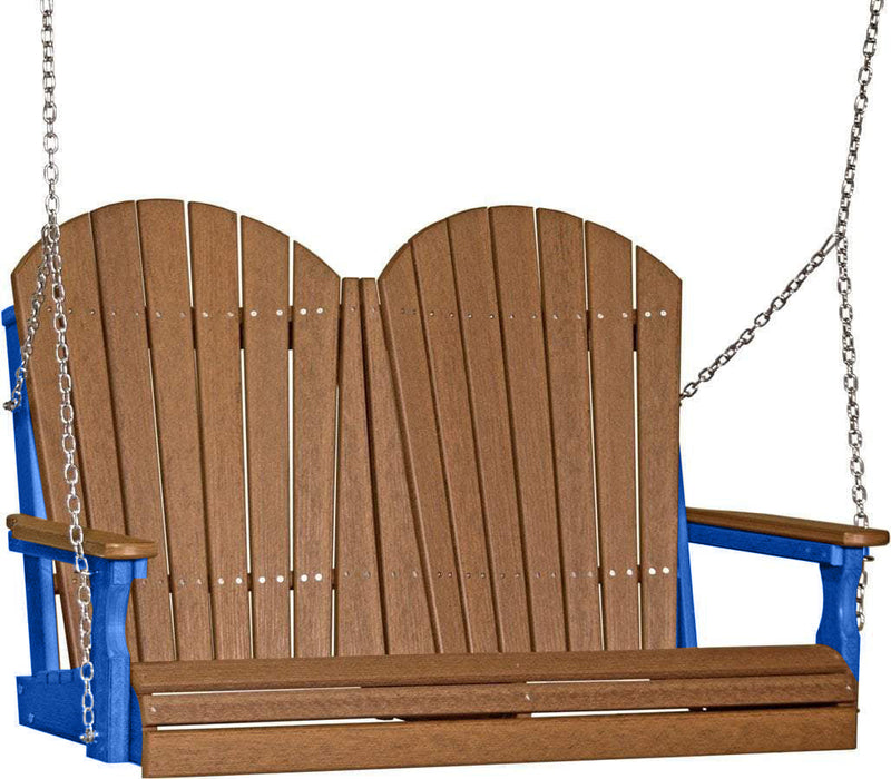 LuxCraft LuxCraft Antique Mahogany Adirondack 4ft. Recycled Plastic Porch Swing Antique Mahogany on Blue / Adirondack Porch Swing Porch Swing 4APSAMBL