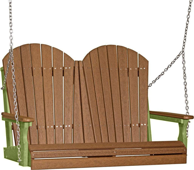 LuxCraft LuxCraft Antique Mahogany Adirondack 4ft. Recycled Plastic Porch Swing with Cup Holder Antique Mahogany on Lime Green / Adirondack Porch Swing Porch Swing 4APSAMLG-CH