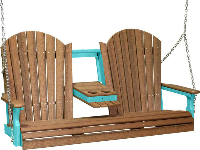 LuxCraft LuxCraft Antique Mahogany Adirondack 5ft. Recycled Plastic Porch Swing Antique Mahogany on Aruba Blue / Adirondack Porch Swing Porch Swing