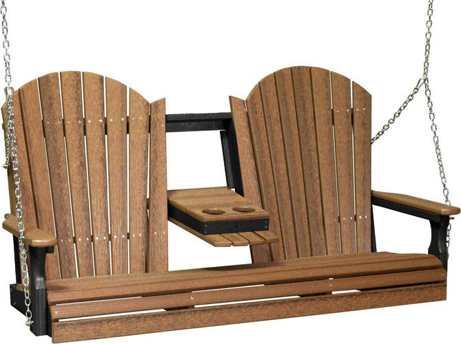 LuxCraft LuxCraft Antique Mahogany Adirondack 5ft. Recycled Plastic Porch Swing Antique Mahogany on Black / Adirondack Porch Swing Porch Swing 5APSAMB