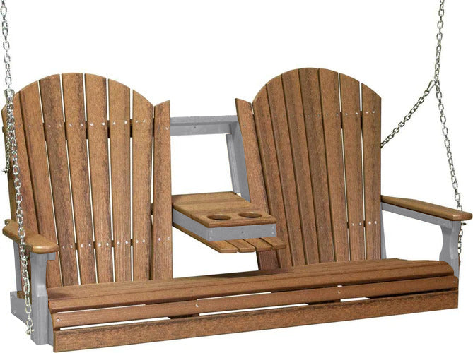 LuxCraft LuxCraft Antique Mahogany Adirondack 5ft. Recycled Plastic Porch Swing Antique Mahogany on Dove Gray / Adirondack Porch Swing Porch Swing 5APSAMDG