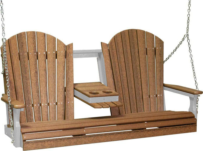 LuxCraft LuxCraft Antique Mahogany Adirondack 5ft. Recycled Plastic Porch Swing Antique Mahogany on Gray / Adirondack Porch Swing Porch Swing 5APSAMG