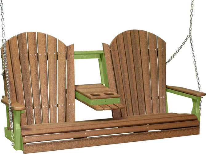 LuxCraft LuxCraft Antique Mahogany Adirondack 5ft. Recycled Plastic Porch Swing Antique Mahogany on Lime Green / Adirondack Porch Swing Porch Swing