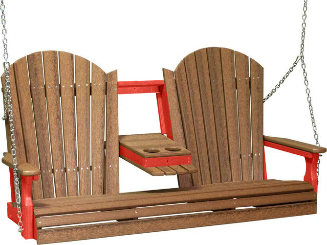 LuxCraft LuxCraft Antique Mahogany Adirondack 5ft. Recycled Plastic Porch Swing Antique Mahogany on Red / Adirondack Porch Swing Porch Swing