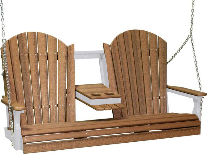 LuxCraft LuxCraft Antique Mahogany Adirondack 5ft. Recycled Plastic Porch Swing Antique Mahogany on White / Adirondack Porch Swing Porch Swing