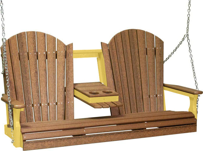 LuxCraft LuxCraft Antique Mahogany Adirondack 5ft. Recycled Plastic Porch Swing Antique Mahogany on Yellow / Adirondack Porch Swing Porch Swing