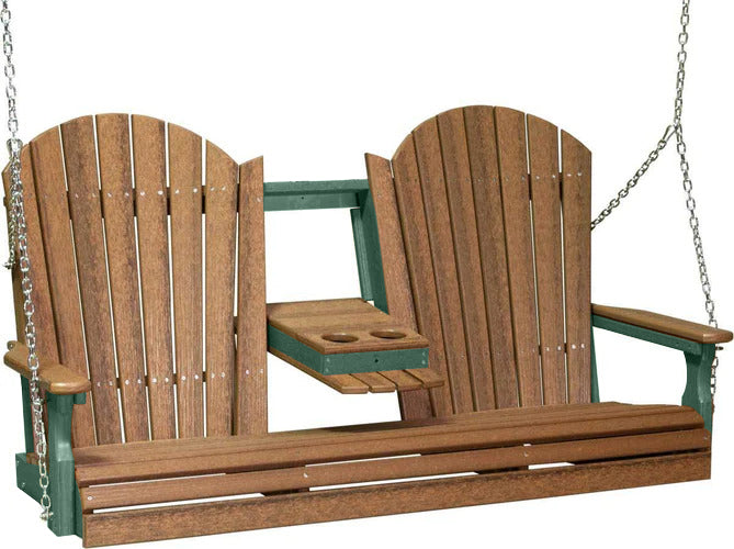 LuxCraft LuxCraft Antique Mahogany Adirondack 5ft. Recycled Plastic Porch Swing With Cup Holder Porch Swing