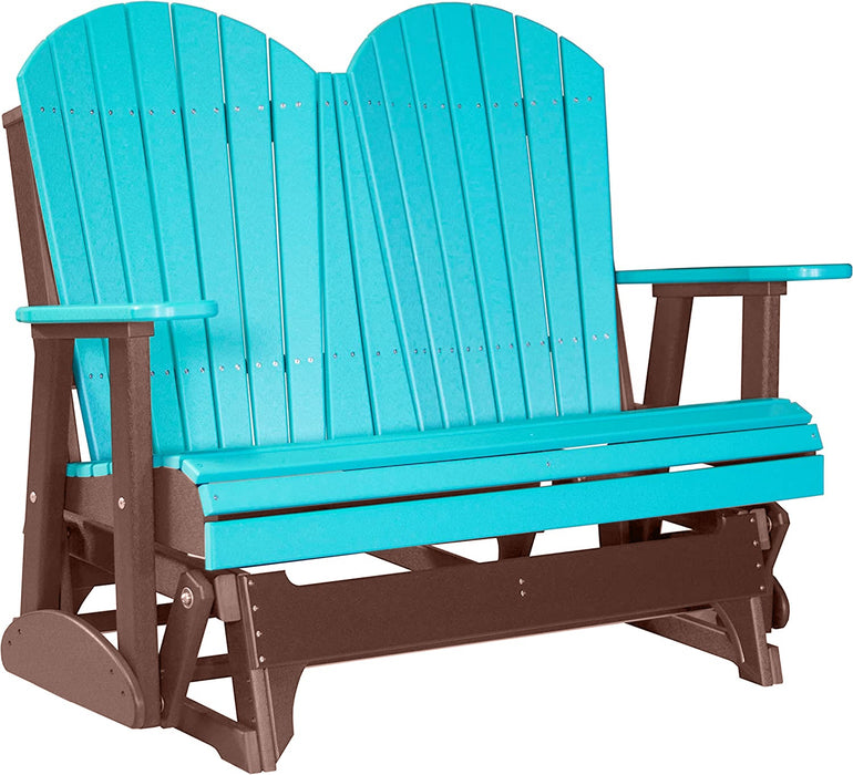 LuxCraft LuxCraft Aruba Blue 4 ft. Recycled Plastic Adirondack Outdoor Glider Aruba Blue on Chestnut Brown Adirondack Glider 4APGABCB