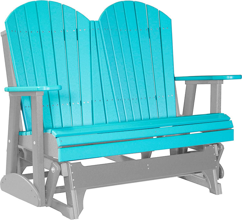 LuxCraft LuxCraft Aruba Blue 4 ft. Recycled Plastic Adirondack Outdoor Glider Aruba Blue on Dove Gray Adirondack Glider 4APGABDG