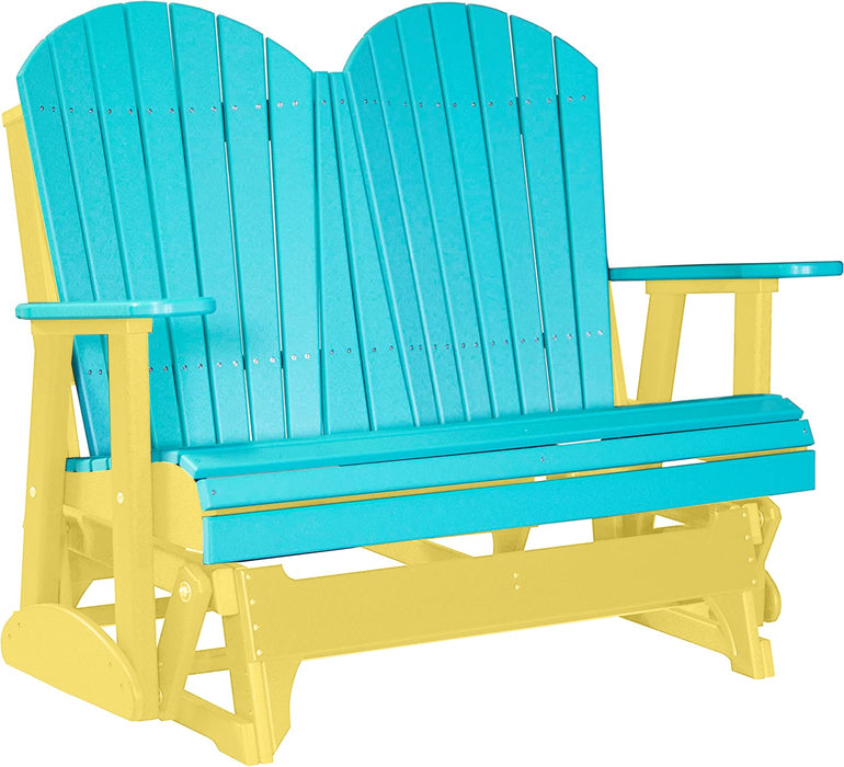 LuxCraft LuxCraft Aruba Blue 4 ft. Recycled Plastic Adirondack Outdoor Glider Aruba Blue on Yellow Adirondack Glider 4APGABY