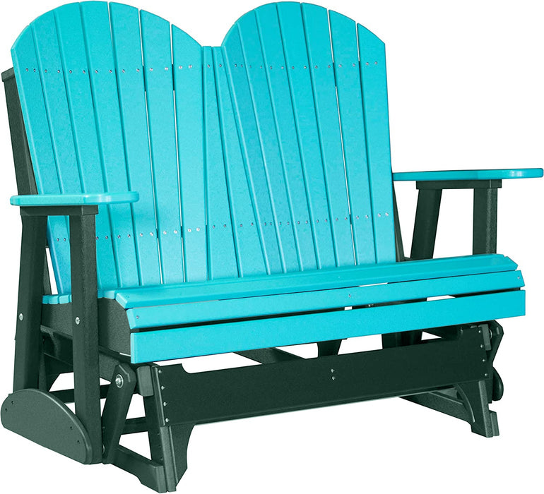 LuxCraft LuxCraft Aruba Blue 4 ft. Recycled Plastic Adirondack Outdoor Glider With Cup Holder Aruba Blue on Green Adirondack Glider 4APGABG-CH