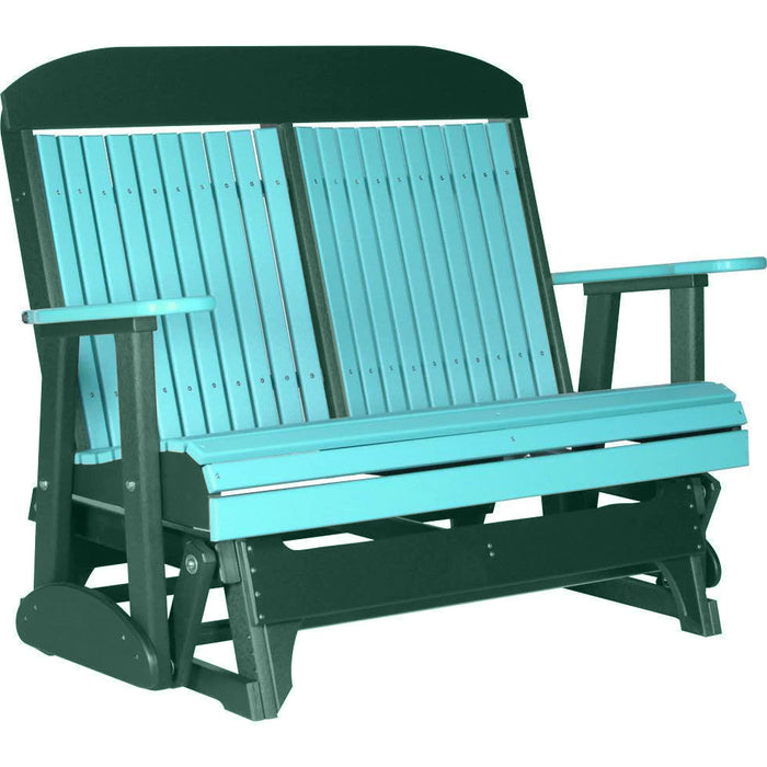 LuxCraft LuxCraft Aruba Blue 4 ft. Recycled Plastic Highback Outdoor Glider Bench Aruba Blue Green Highback Glider 4CPGABG