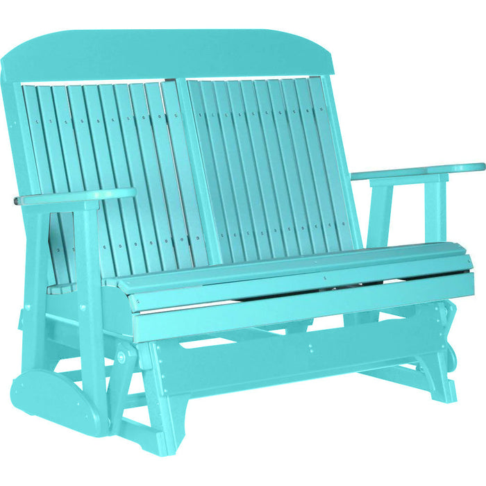 LuxCraft LuxCraft Aruba Blue 4 ft. Recycled Plastic Highback Outdoor Glider Bench Aruba Blue Highback Glider 4CPGAB