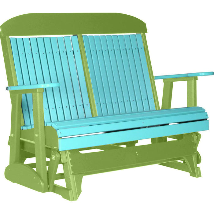 LuxCraft LuxCraft Aruba Blue 4 ft. Recycled Plastic Highback Outdoor Glider Bench Aruba Blue Lime Green Highback Glider 4CPGABLG