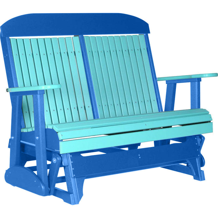 LuxCraft LuxCraft Aruba Blue 4 ft. Recycled Plastic Highback Outdoor Glider Bench Aruba Blue on Blue Highback Glider 4CPGABBL