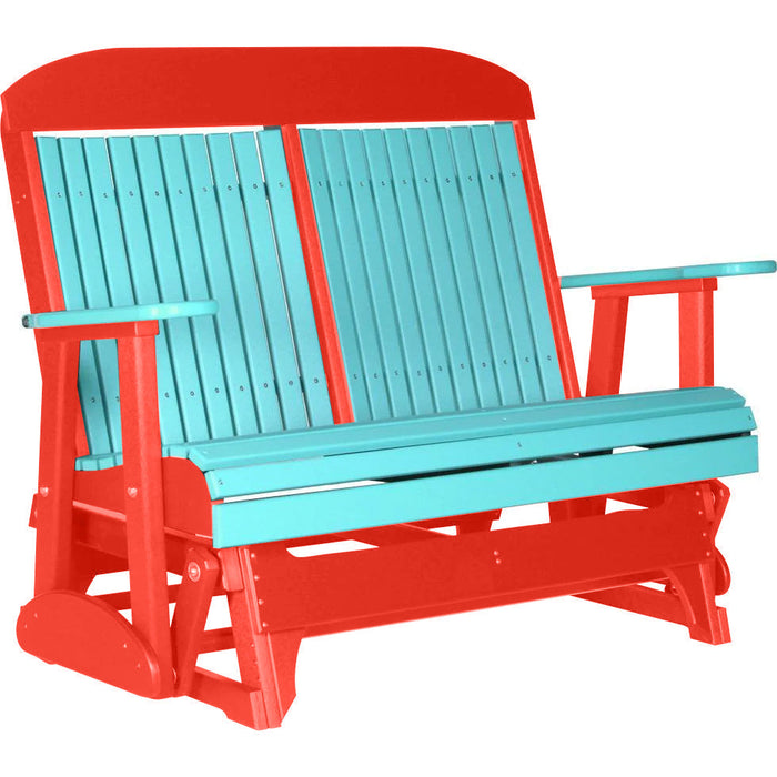 LuxCraft LuxCraft Aruba Blue 4 ft. Recycled Plastic Highback Outdoor Glider Bench Aruba Blue Red Highback Glider 4CPGABR