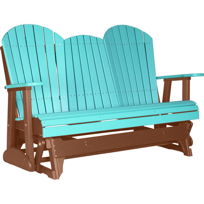 LuxCraft LuxCraft Aruba Blue 5 ft. Recycled Plastic Adirondack Outdoor Glider Aruba Blue on Antique Mahogany Adirondack Glider