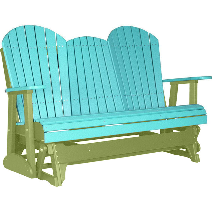 LuxCraft LuxCraft Aruba Blue 5 ft. Recycled Plastic Adirondack Outdoor Glider Aruba Blue on Lime Green Adirondack Glider 5APGABLG