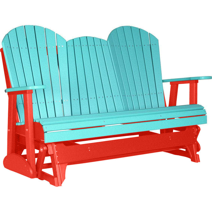 LuxCraft LuxCraft Aruba Blue 5 ft. Recycled Plastic Adirondack Outdoor Glider Aruba Blue on Red Adirondack Glider