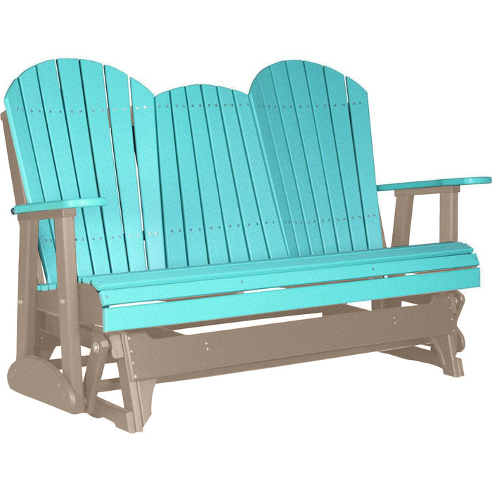 LuxCraft LuxCraft Aruba Blue 5 ft. Recycled Plastic Adirondack Outdoor Glider Aruba Blue on Weatherwood Adirondack Glider