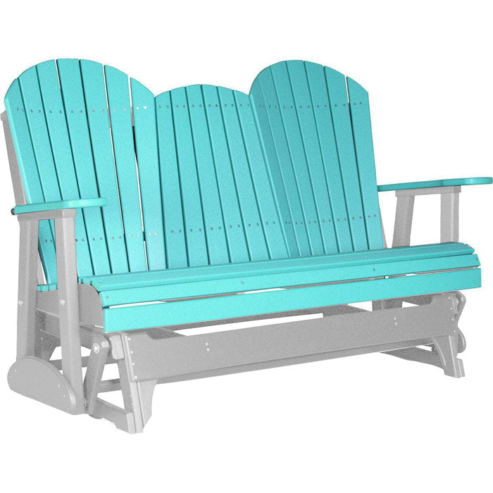 LuxCraft LuxCraft Aruba Blue 5 ft. Recycled Plastic Adirondack Outdoor Glider With Cup Holder Aruba Blue on Dove Gray Adirondack Glider 5APGABDG-CH