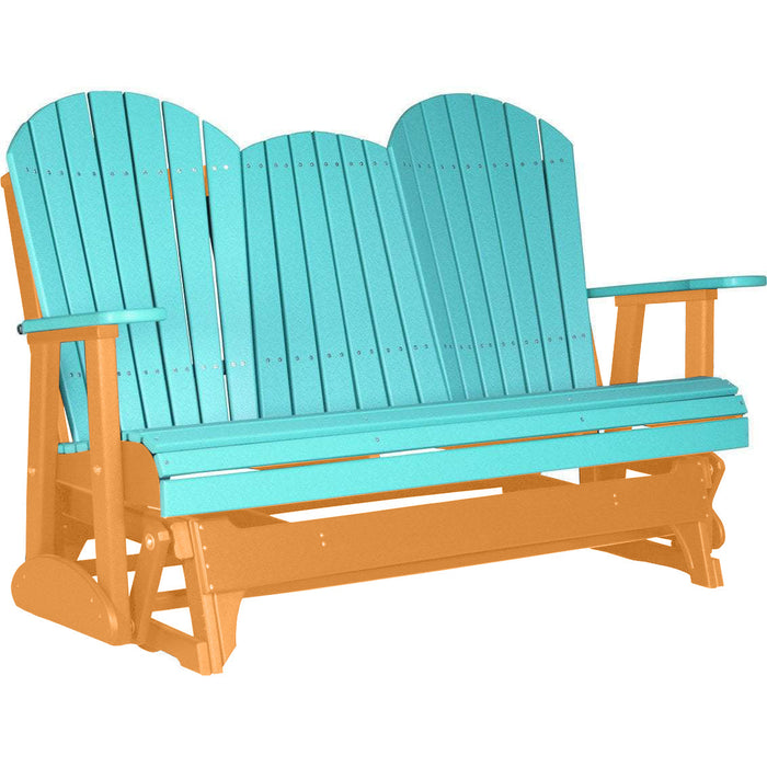 LuxCraft LuxCraft Aruba Blue 5 ft. Recycled Plastic Adirondack Outdoor Glider With Cup Holder Aruba Blue on Tangerine Adirondack Glider 5APGABT-CH