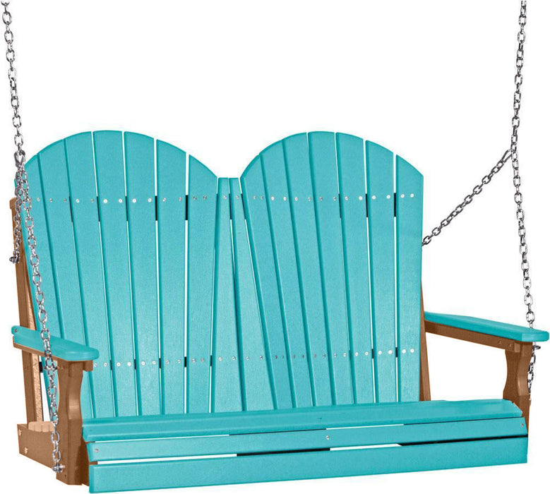 LuxCraft LuxCraft Aruba Blue Adirondack 4ft. Recycled Plastic Porch Swing Aruba Blue on Antique Mahogany / Adirondack Porch Swing Porch Swing 4APSABAM