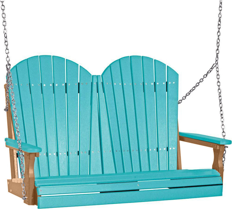 LuxCraft LuxCraft Aruba Blue Adirondack 4ft. Recycled Plastic Porch Swing Aruba Blue on Cedar / Adirondack Porch Swing Porch Swing 4APSABC