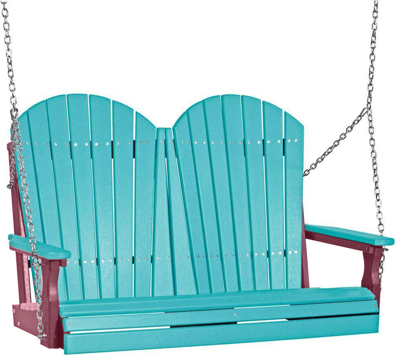 LuxCraft LuxCraft Aruba Blue Adirondack 4ft. Recycled Plastic Porch Swing Aruba Blue on Cherrywood / Adirondack Porch Swing Porch Swing 4APSABCW