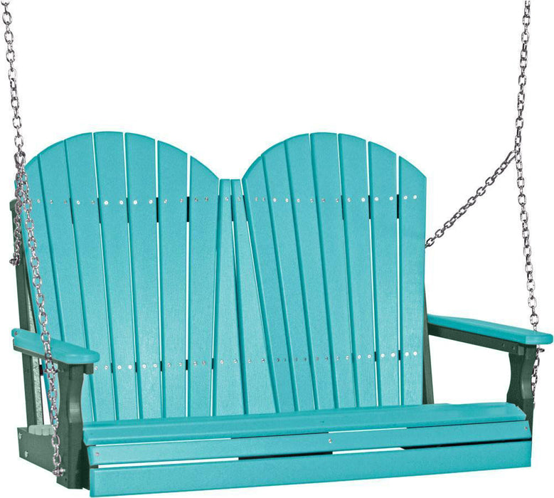 LuxCraft LuxCraft Aruba Blue Adirondack 4ft. Recycled Plastic Porch Swing Aruba Blue on Green / Adirondack Porch Swing Porch Swing 4APSABG