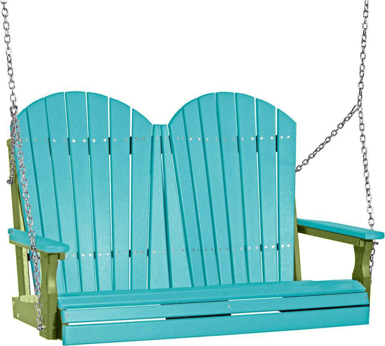 LuxCraft LuxCraft Aruba Blue Adirondack 4ft. Recycled Plastic Porch Swing Aruba Blue on Lime Green / Adirondack Porch Swing Porch Swing 4APSABLG