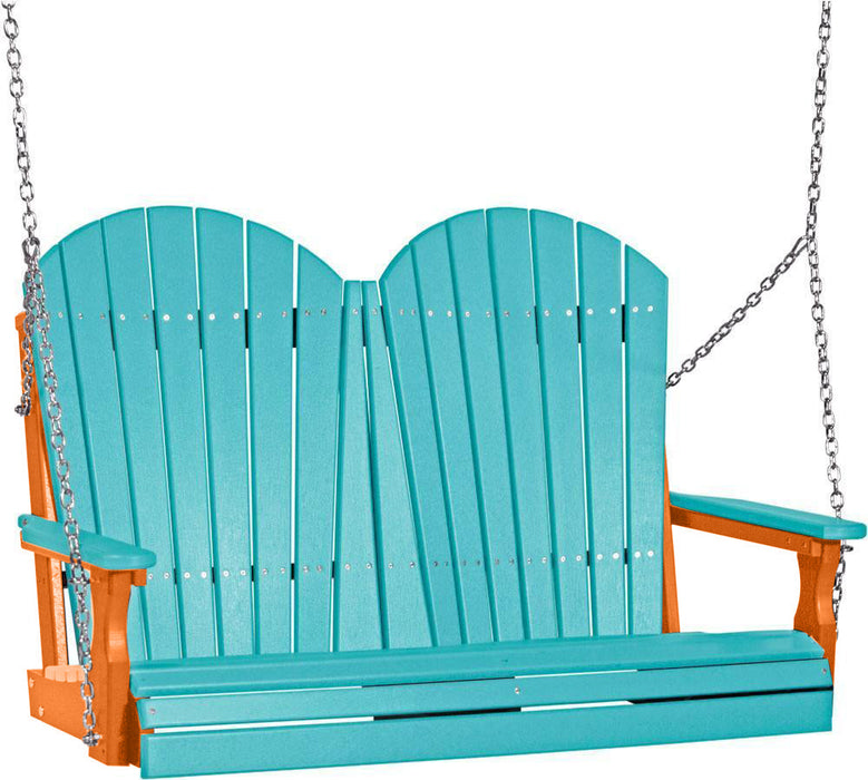 LuxCraft LuxCraft Aruba Blue Adirondack 4ft. Recycled Plastic Porch Swing Aruba Blue on Tangerine / Adirondack Porch Swing Porch Swing 4APSABT