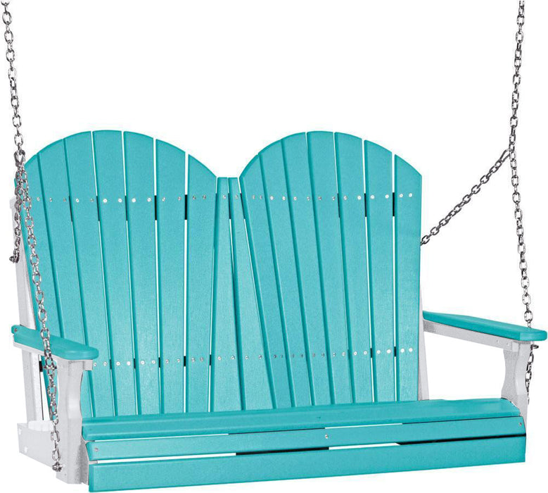 LuxCraft LuxCraft Aruba Blue Adirondack 4ft. Recycled Plastic Porch Swing Aruba Blue on White / Adirondack Porch Swing Porch Swing 4APSABWH