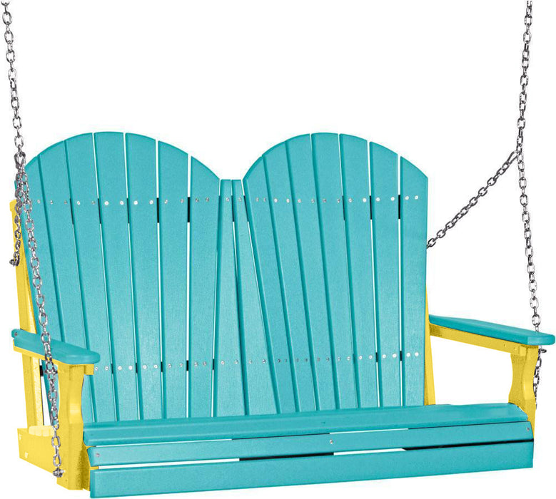 LuxCraft LuxCraft Aruba Blue Adirondack 4ft. Recycled Plastic Porch Swing Aruba Blue on Yellow / Adirondack Porch Swing Porch Swing 4APSABY