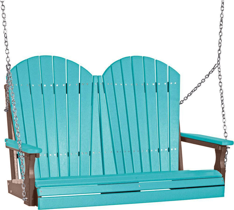 LuxCraft LuxCraft Aruba Blue Adirondack 4ft. Recycled Plastic Porch Swing With Cup Holder Aruba Blue on Chestnut Brown / Adirondack Porch Swing Porch Swing 4APSABCB-CH