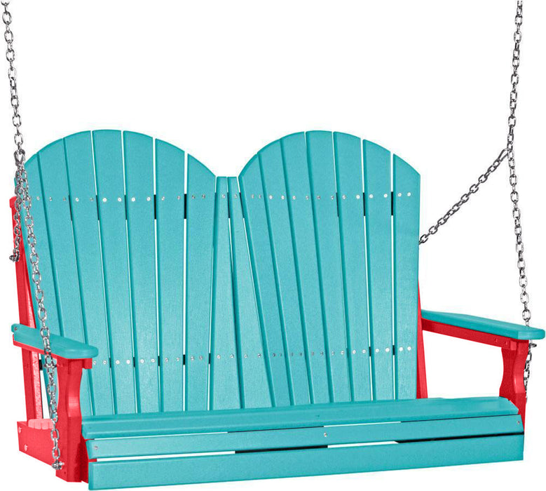 LuxCraft LuxCraft Aruba Blue Adirondack 4ft. Recycled Plastic Porch Swing With Cup Holder Aruba Blue on Red / Adirondack Porch Swing Porch Swing 4APSABR-CH