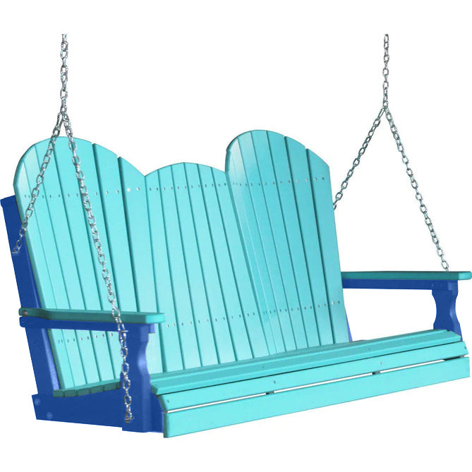 LuxCraft LuxCraft Aruba Blue Adirondack 5ft. Recycled Plastic Porch Swing Aruba Blue on Blue / Adirondack Porch Swing Porch Swing