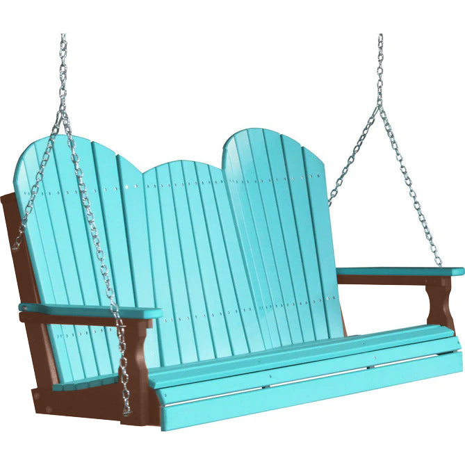 LuxCraft LuxCraft Aruba Blue Adirondack 5ft. Recycled Plastic Porch Swing Aruba Blue on Chestnut / Adirondack Porch Swing Porch Swing