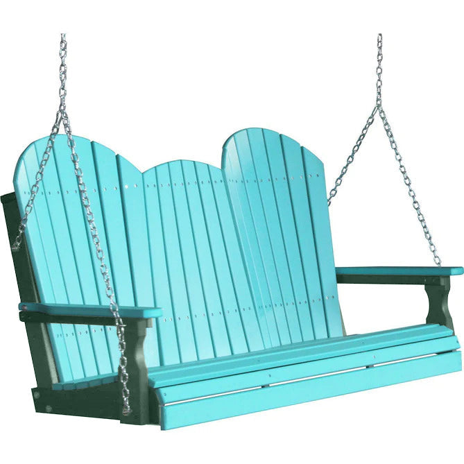 LuxCraft LuxCraft Aruba Blue Adirondack 5ft. Recycled Plastic Porch Swing Aruba Blue on Green / Adirondack Porch Swing Porch Swing