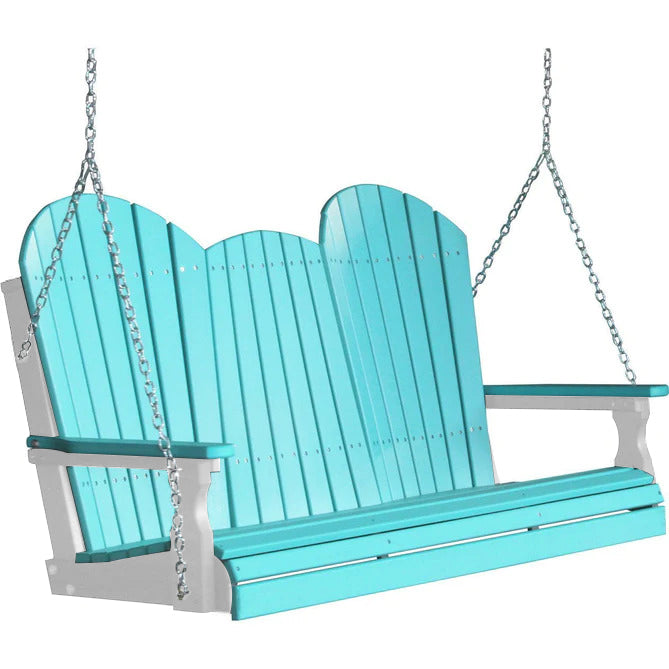 LuxCraft LuxCraft Aruba Blue Adirondack 5ft. Recycled Plastic Porch Swing With Cup Holder Aruba Blue on Gray / Adirondack Porch Swing Porch Swing 5APSABGR-CH