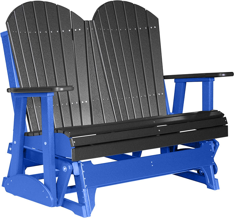 LuxCraft LuxCraft Black 4 ft. Recycled Plastic Adirondack Outdoor Glider Black on Blue Adirondack Glider 4APGBKBL