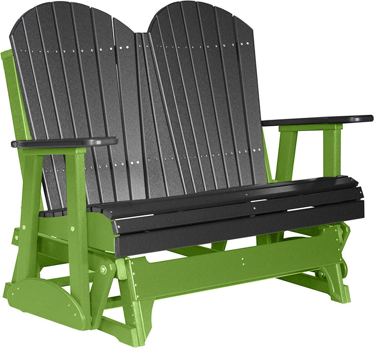 LuxCraft LuxCraft Black 4 ft. Recycled Plastic Adirondack Outdoor Glider Black on Lime Green Adirondack Glider 4APGBKLG