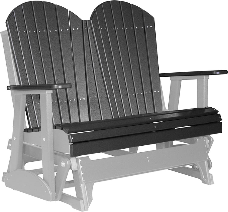 LuxCraft LuxCraft Black 4 ft. Recycled Plastic Adirondack Outdoor Glider With Cup Holder Black on Dove Gray Adirondack Glider 4APGBKDG-CH