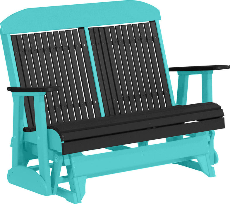 LuxCraft LuxCraft Black 4 ft. Recycled Plastic Highback Outdoor Glider Bench Black on Aruba Blue Highback Glider 4CPGBKAB